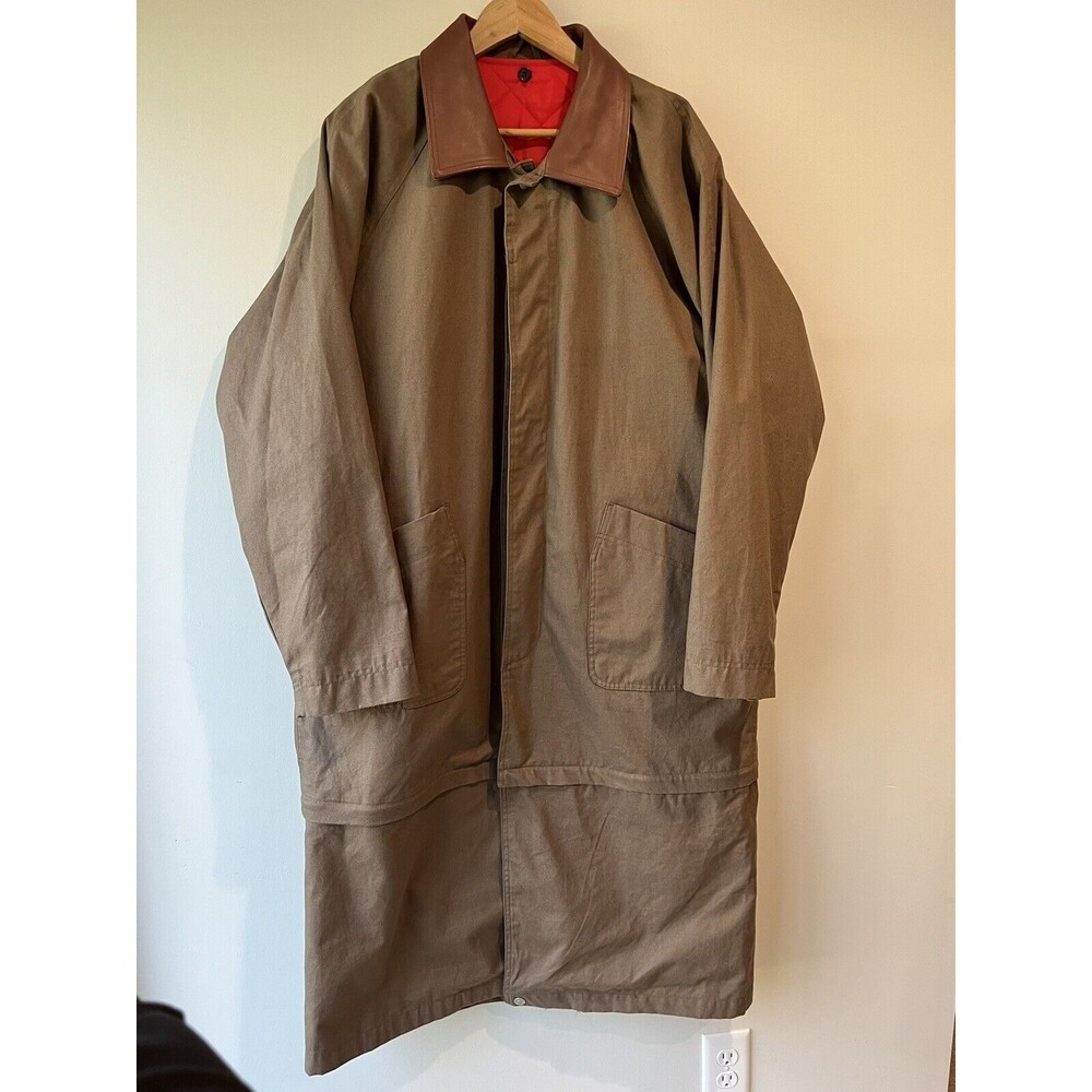 Gilrichco Mens Canvas Trench Coat Sz XL Convertible Removable Lining Leather - Picture 6 of 13